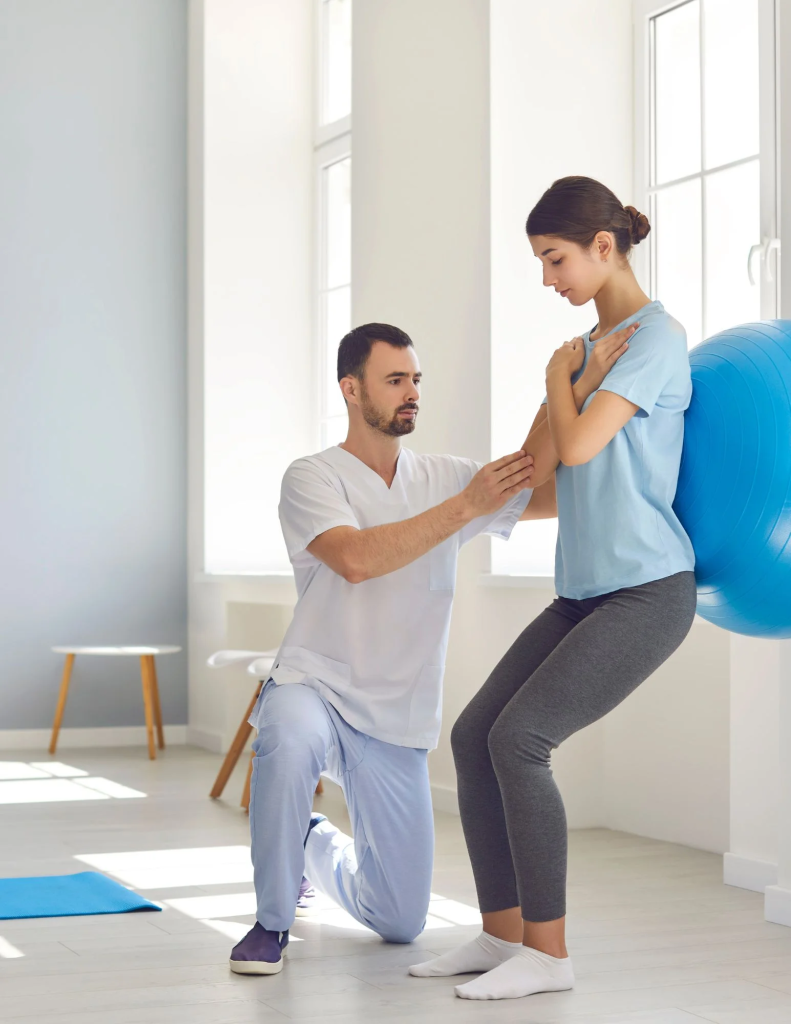 man helping woman with balance