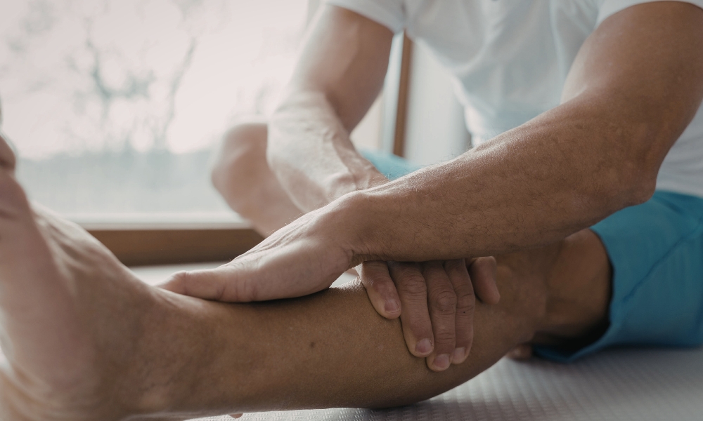 Physical therapist demonstrating exercises for arthritis pain management and joint mobility